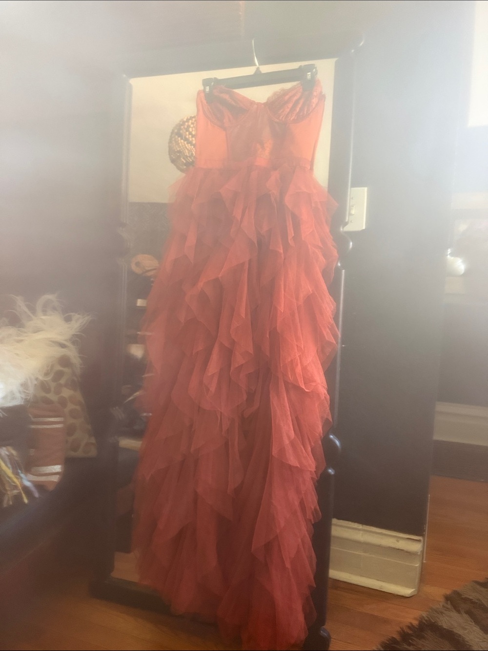 For Love & Lemons Strapless Ruffled Tulle Gown in Rust Orange - Picture 4 of 7